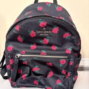 Kate Spade Black Backpack with Red Floral Design